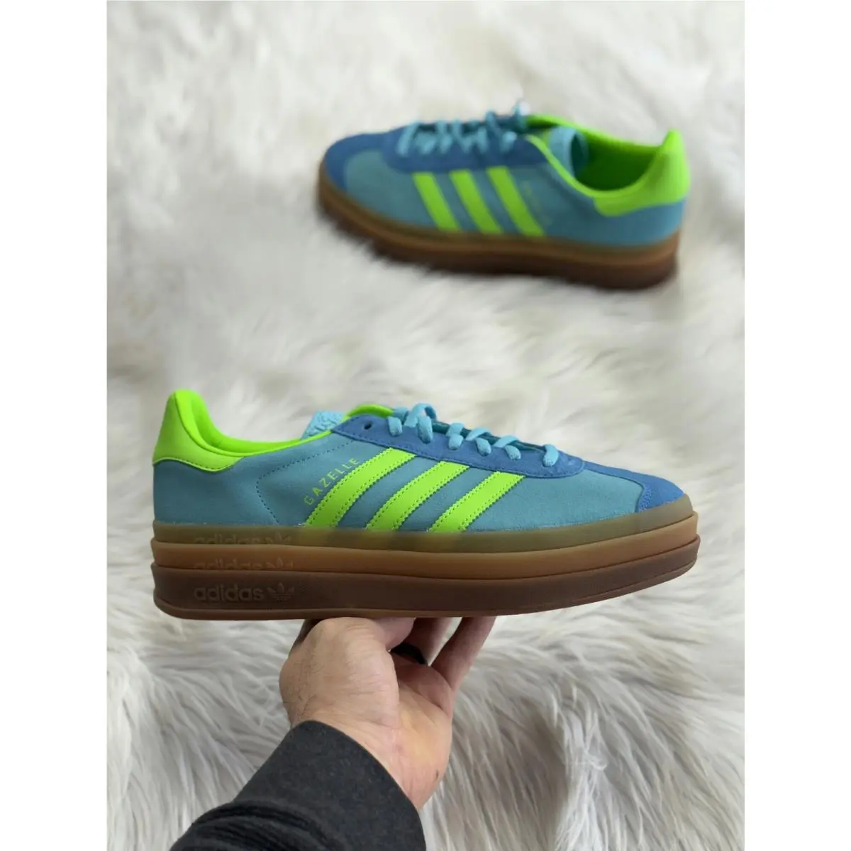 Adidas Gazelle Bold Blue Glow Solar Green Bright Blue Womens JS3896 Sz 10