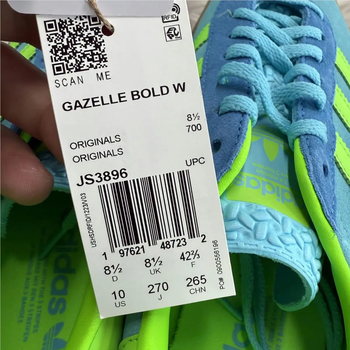 Adidas shoes - Gazelle Bold Blue Glow Solar Green Bright Blue - JS3896 - Blue 4