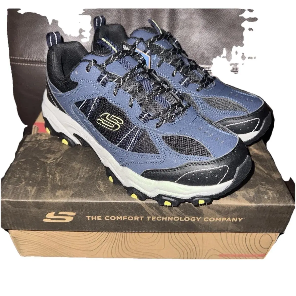 Men`s Trail Running Shoes 12 Skechers Navy Black Stamina Lace Up 237527/NVBK