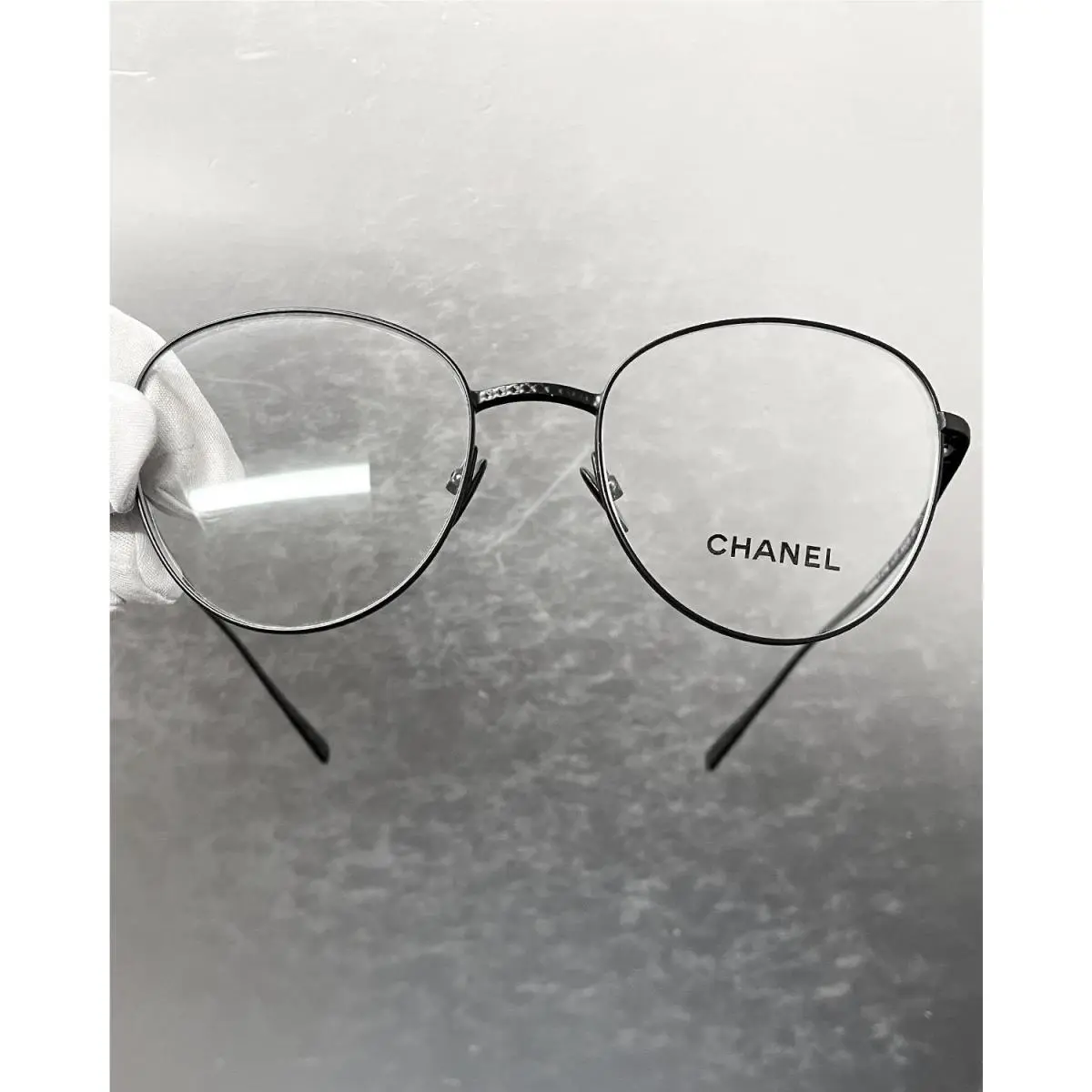 Vintage Chanel Matte Black Metal Round Frame Eyeglasses 2192-101