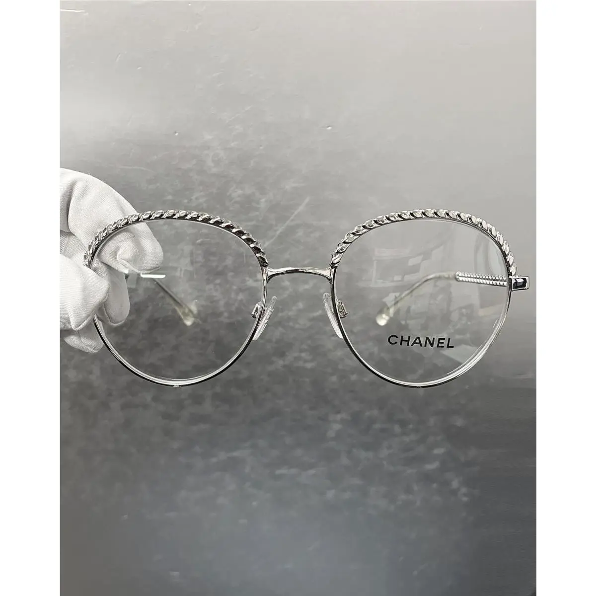 Vintage Chanel Silver Metal Round Frame Eyeglasses 2184-C124