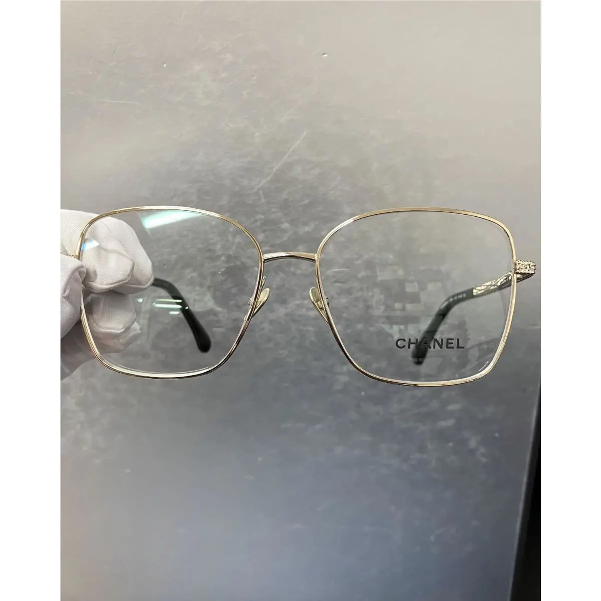 Vintage Chanel Light Gold Metal Square Frame Eyeglasses 2216