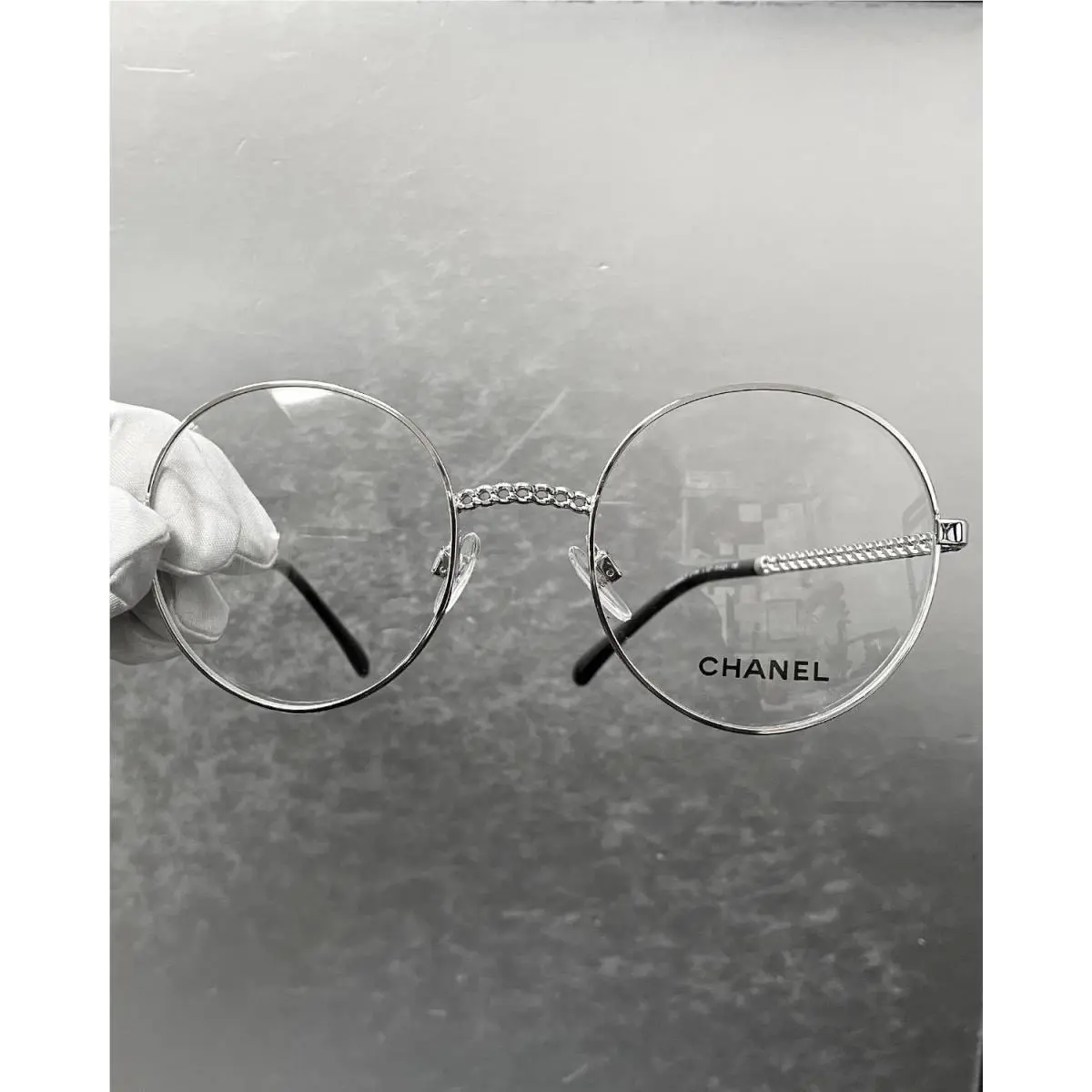 Vintage Chanel Silver Metal Round Frame Eyeglasses 2186-C127
