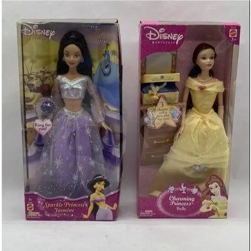 Set Of 2 Sparkle Box Disney Princess Belle Charms Jasmine Ring Boxed Dolls