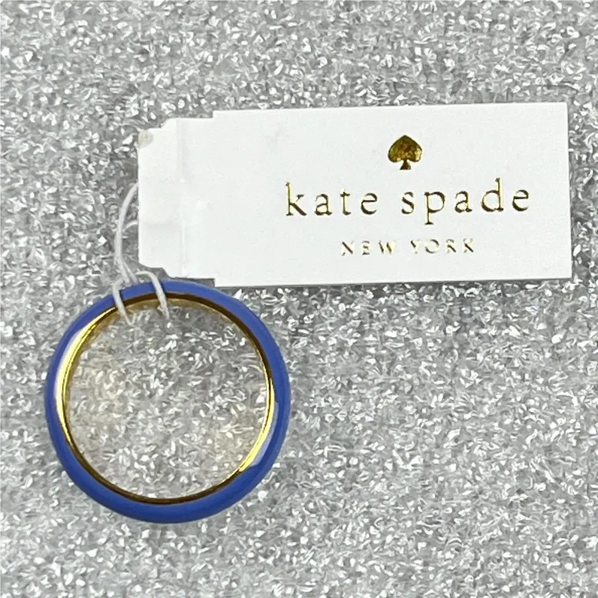 Kate Spade York Ring 7 Blue Enamel Band Gold Tone Minimal Womens Jewelry