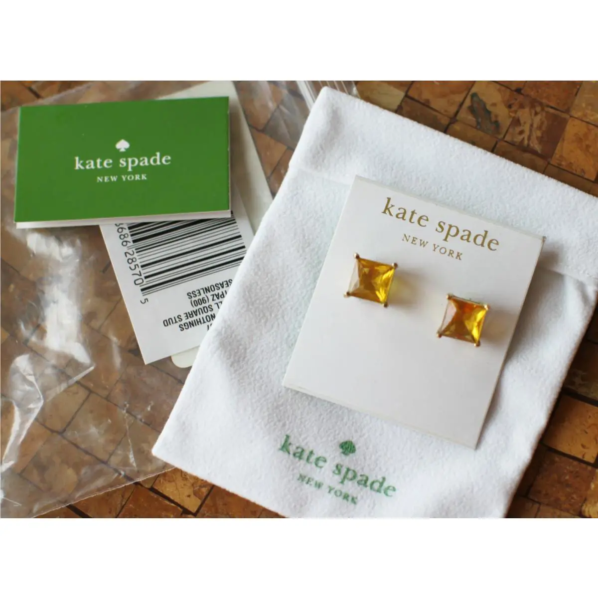 Kate Spade NY Gold Topaz Square Jewel Blocks Earrings Studs Sweet Nothings