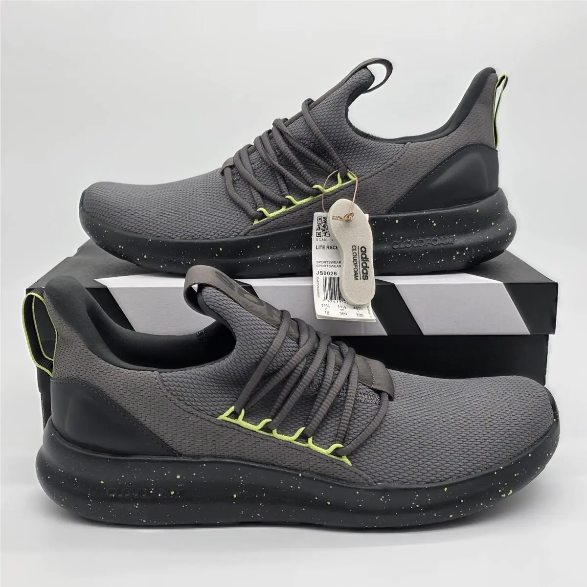 Adidas Men`s Lite Racer Adapt 7.0 Slip-on Shoes - Charcoal/pulse Lime Size 12