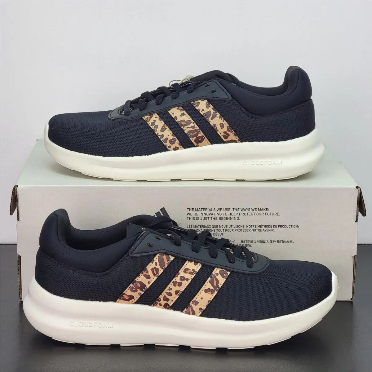 Adidas Lite Racer Women`s Size 8 Athletic Shoes Black Leopard Casual Sneakers
