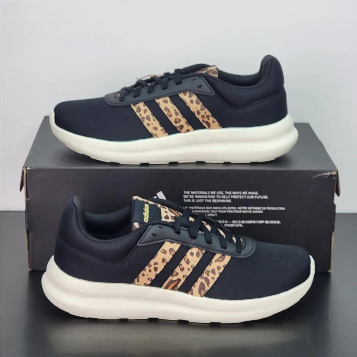 Lite Racer Women`s Size 7.5 Athletic Shoes Black Leopard Casual Sneakers by Adidas