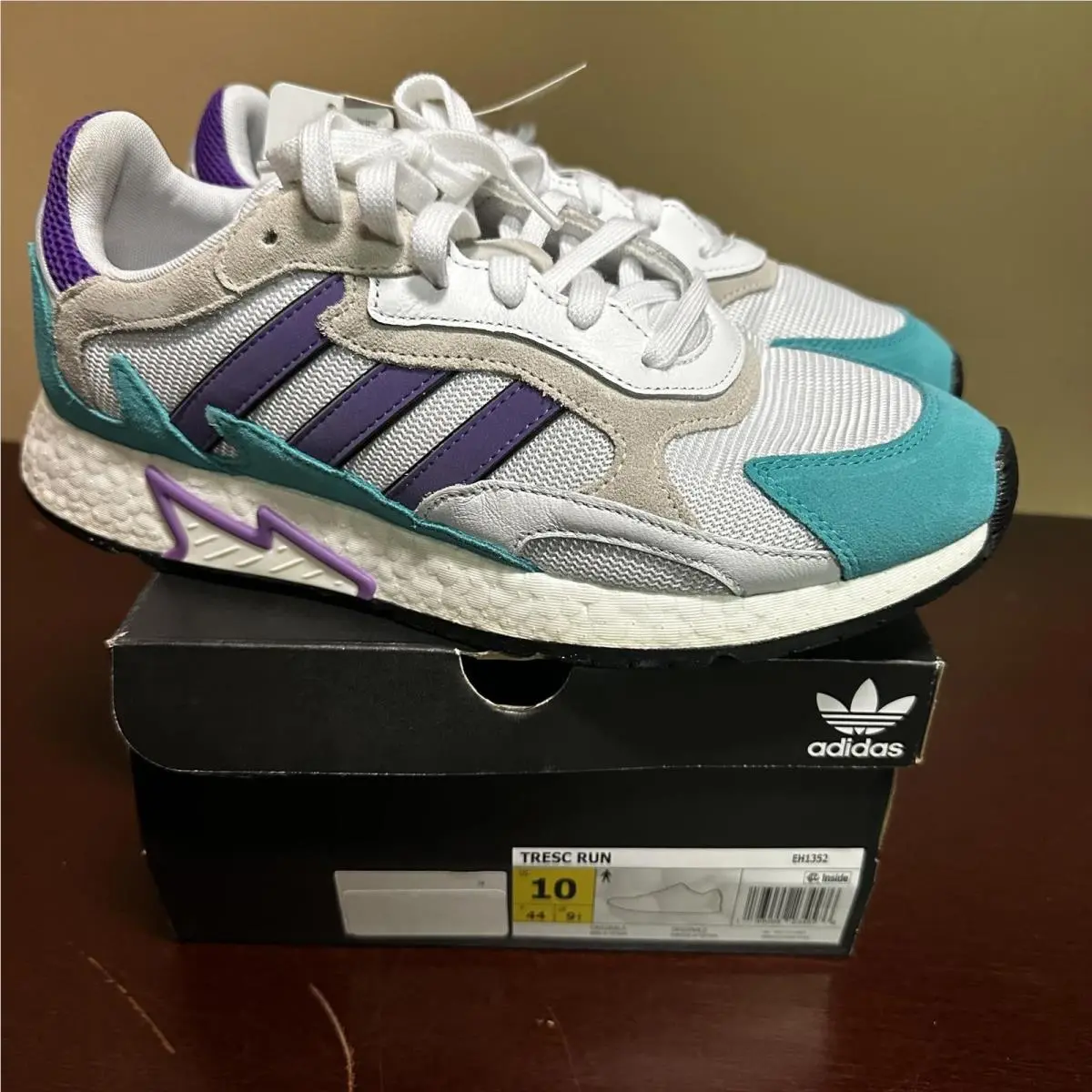 Adidas Tresc Run Mens Size 10 White Hi-res Aqua Purple EH1352 Running Shoes