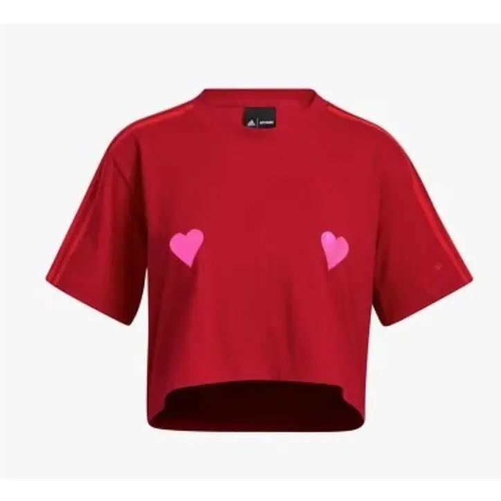 Adidas Ivy Park Crop Tee Power Red HI1978 Women Size S Pink Hearts 3 Stripes