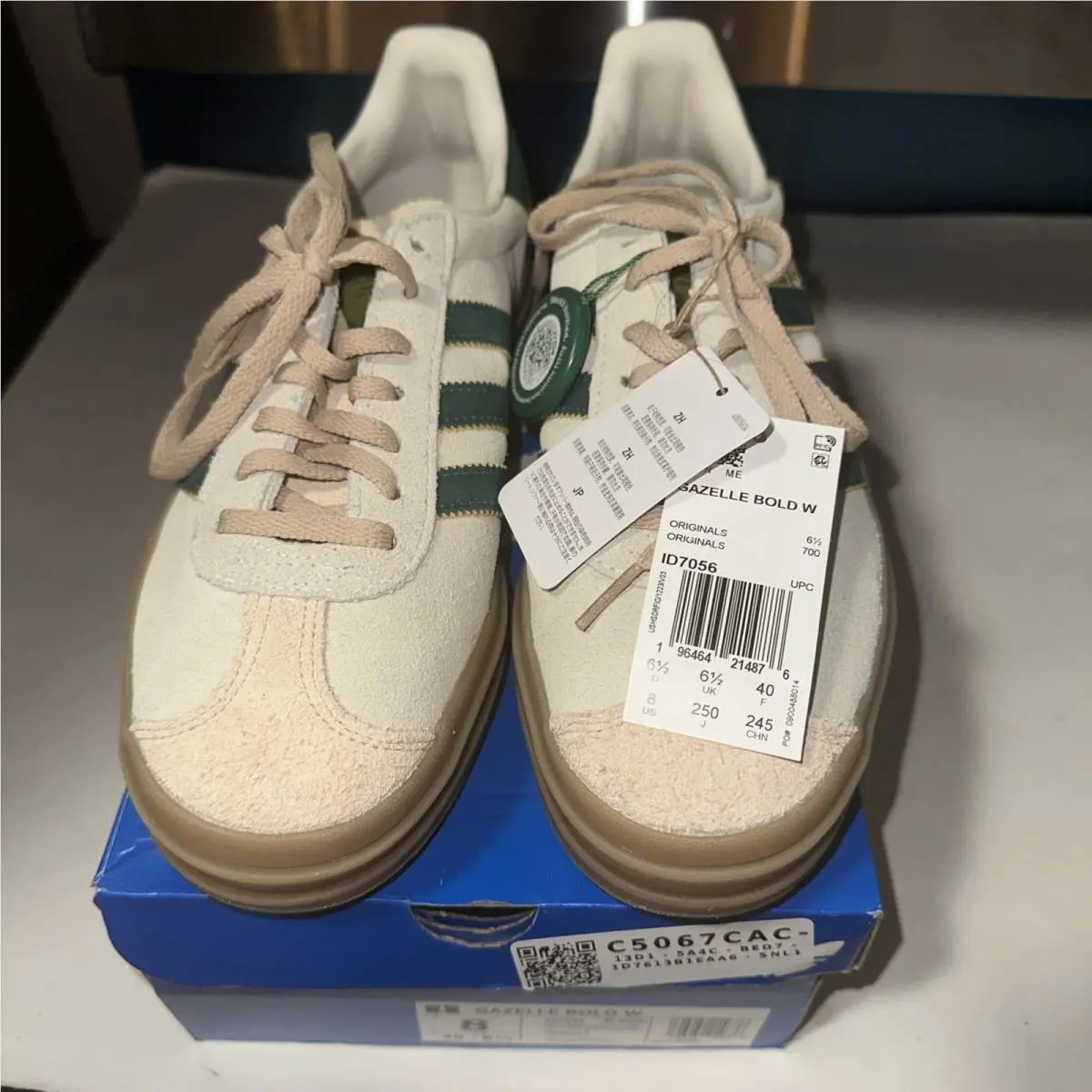 Adidas Gazela Bold w Shoes Beige and Green Size 8 Made In Indonesia