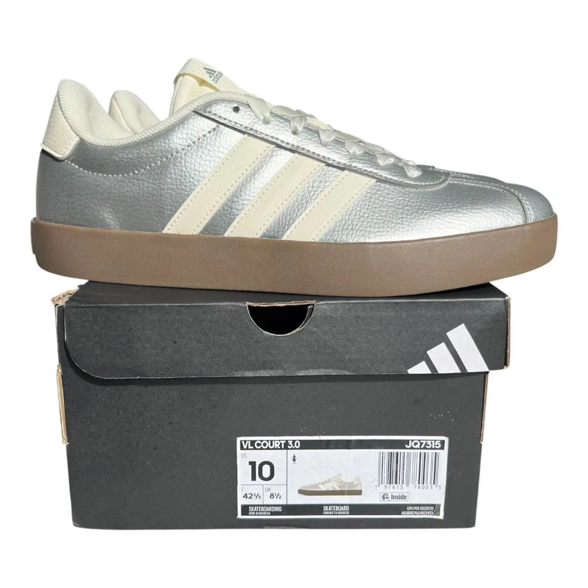 Adidas VL Court 3.0 Size 10 Women`s Athletic Shoes Silver/white/gum JQ7315 Nby - Silver