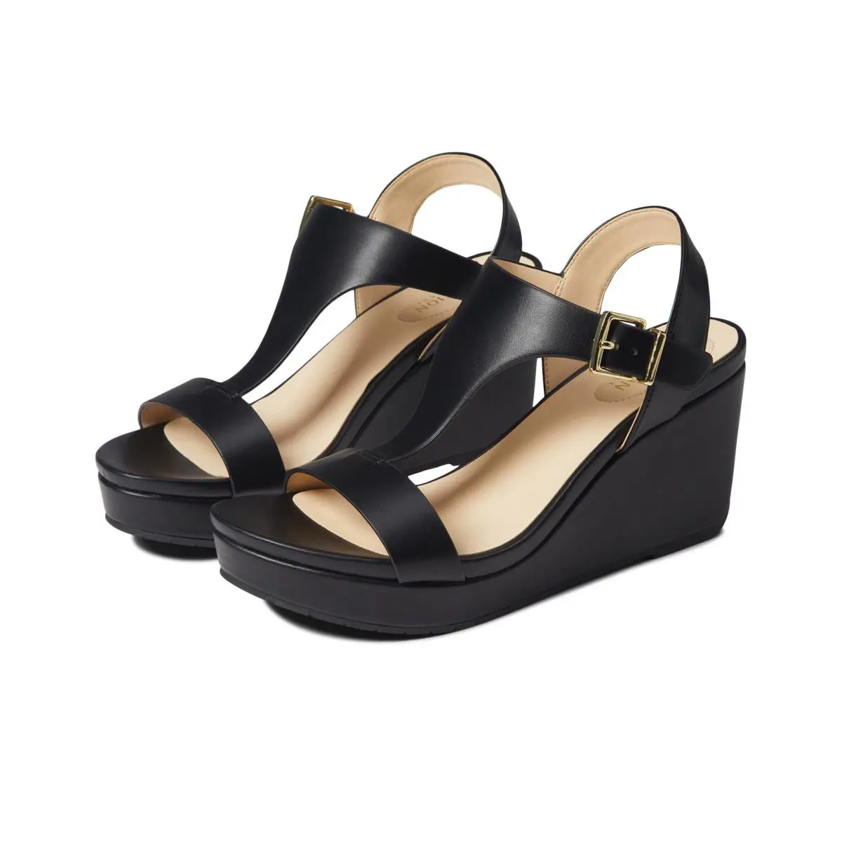 Reaction Women`s T-strap Wedge Sandal Black 7.5 M US black black by Kenneth Cole