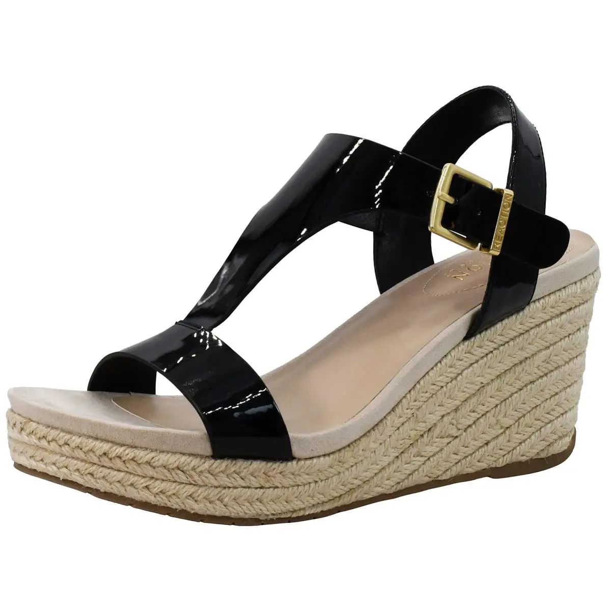 Reaction Women`s T-strap Wedge Sandal Black 7.5 M US black patent by Kenneth Cole