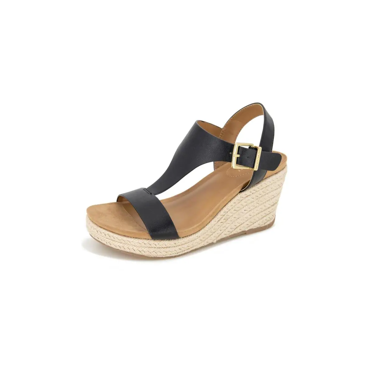 Reaction Women`s T-strap Wedge Sandal Black 7.5 M US black by Kenneth Cole