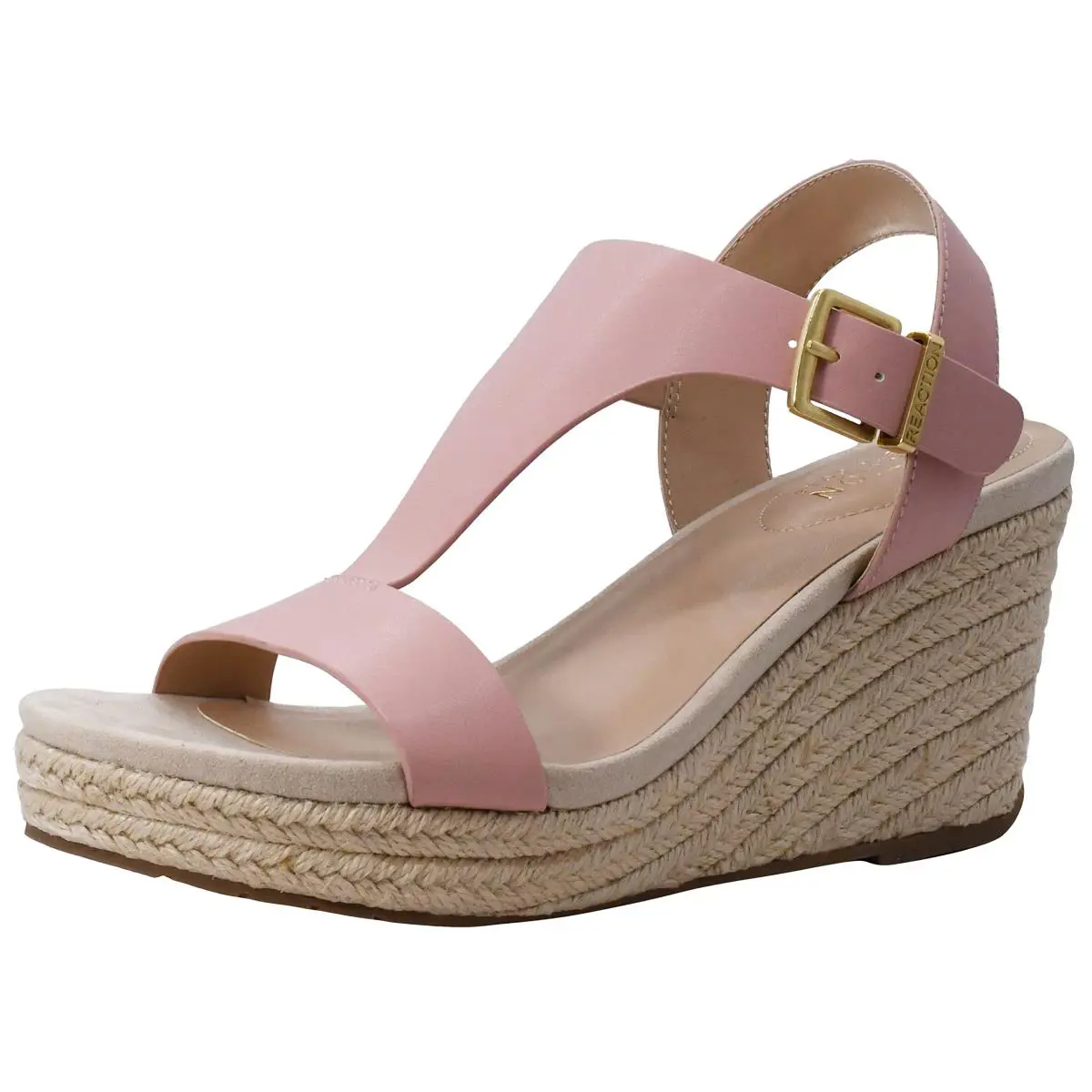 Reaction Women`s T-strap Wedge Sandal Black 7.5 M US blush patent by Kenneth Cole
