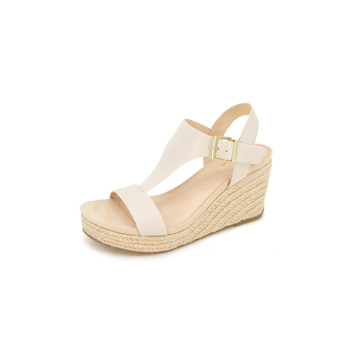 Reaction Women`s T-strap Wedge Sandal Black 7.5 M US ecru by Kenneth Cole