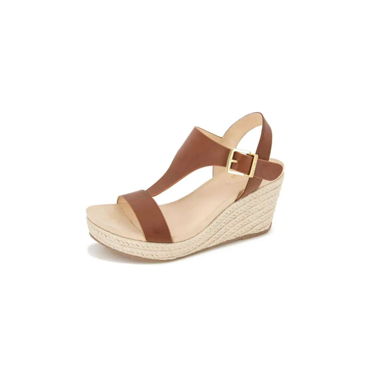 Reaction Women`s T-strap Wedge Sandal Black 7.5 M US tan by Kenneth Cole