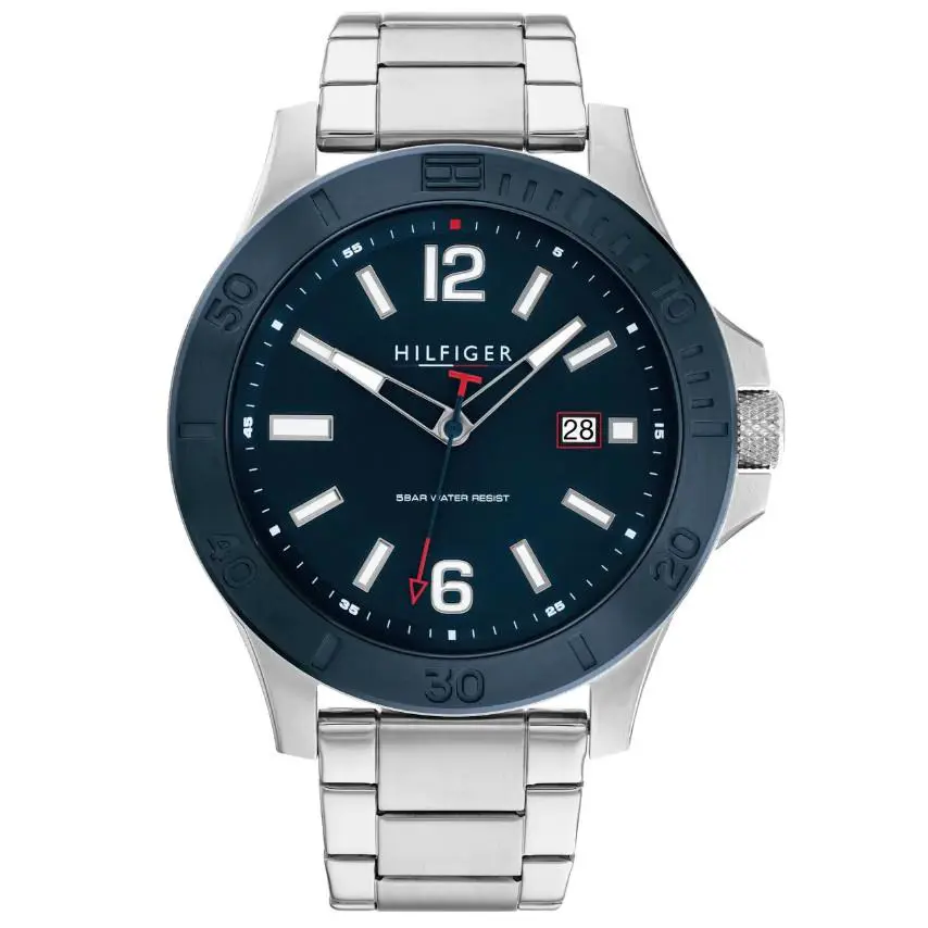 Tommy Hilfiger Blue Dial Stainless Steel Men’s Watch – 1791994 - Dial: Blue, Band: Silver, Bezel: Blue