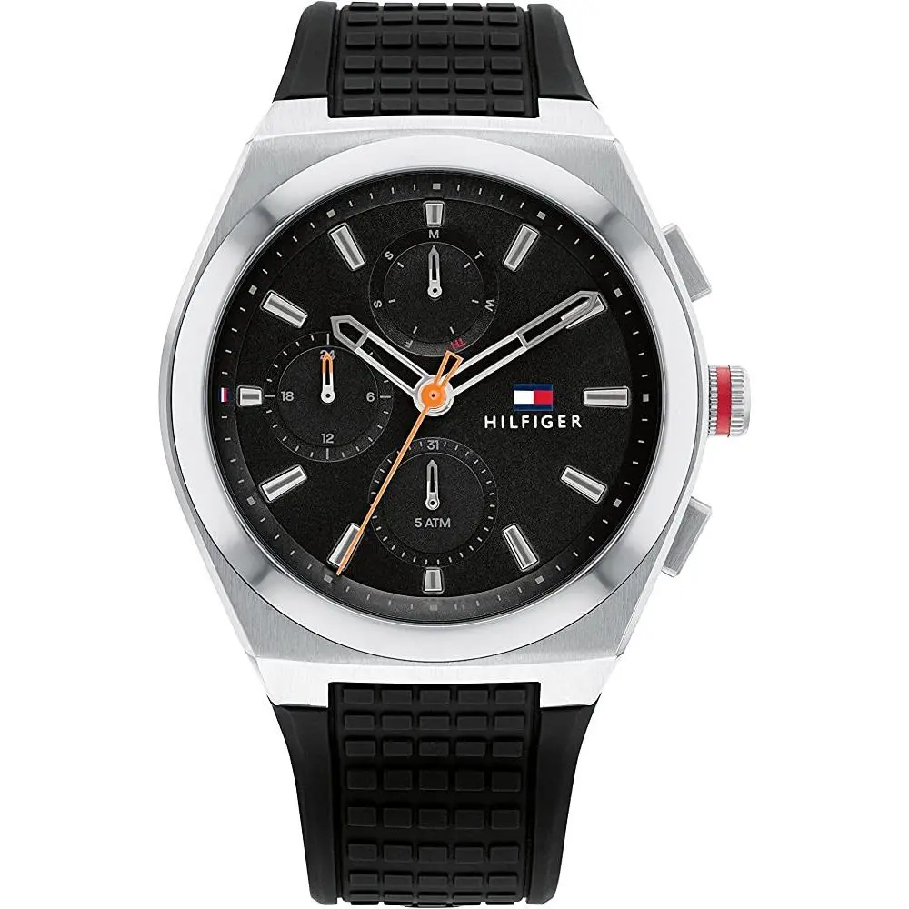 Tommy Hilfiger Connor Multi-dial Black Silicone Men’s Watch – 1791898 - Dial: Black, Band: Black, Bezel: Silver