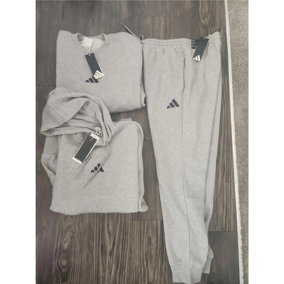Bwt Adidas Originals Men`s Gray/black Sweatsuit Crewneck Hoodie Jogger Sz M