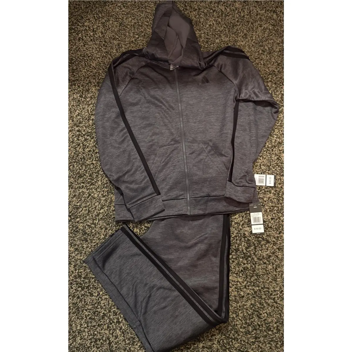 Adidas Boys XL 18/20 Jacket Fleece Zip Up Hoody Tracksuit 2pc Black Grey