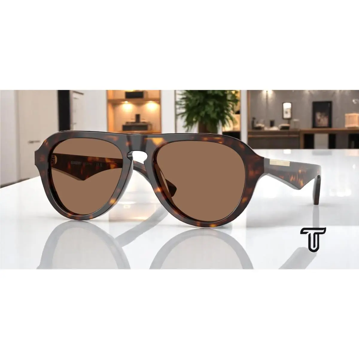 Burberry BE4437U 300273 Dark Havana Dark Brown 55 mm Men`s Sunglasses