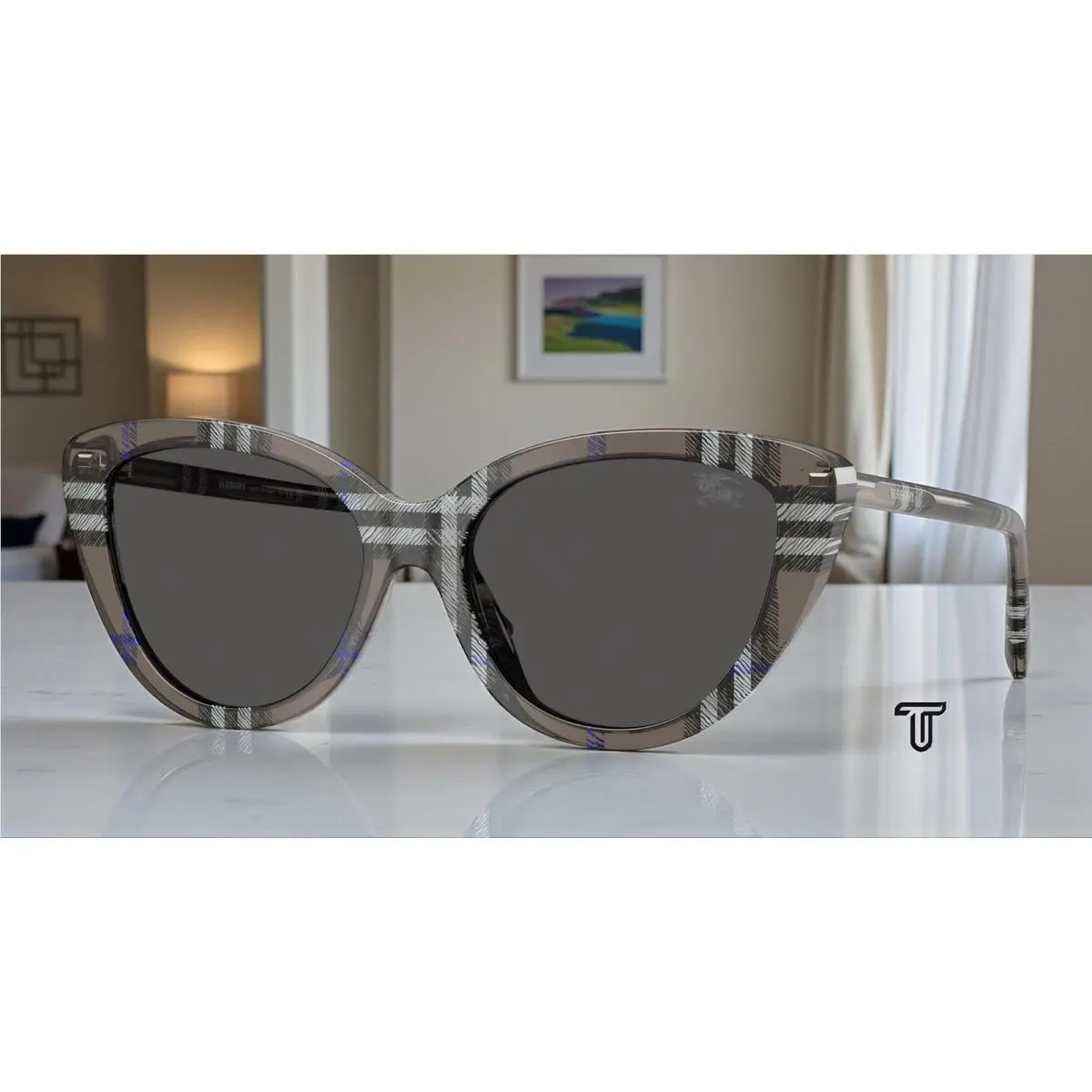 Burberry BE4457 416687 Check Lichen Dark Grey 55 mm Women`s Sunglasses