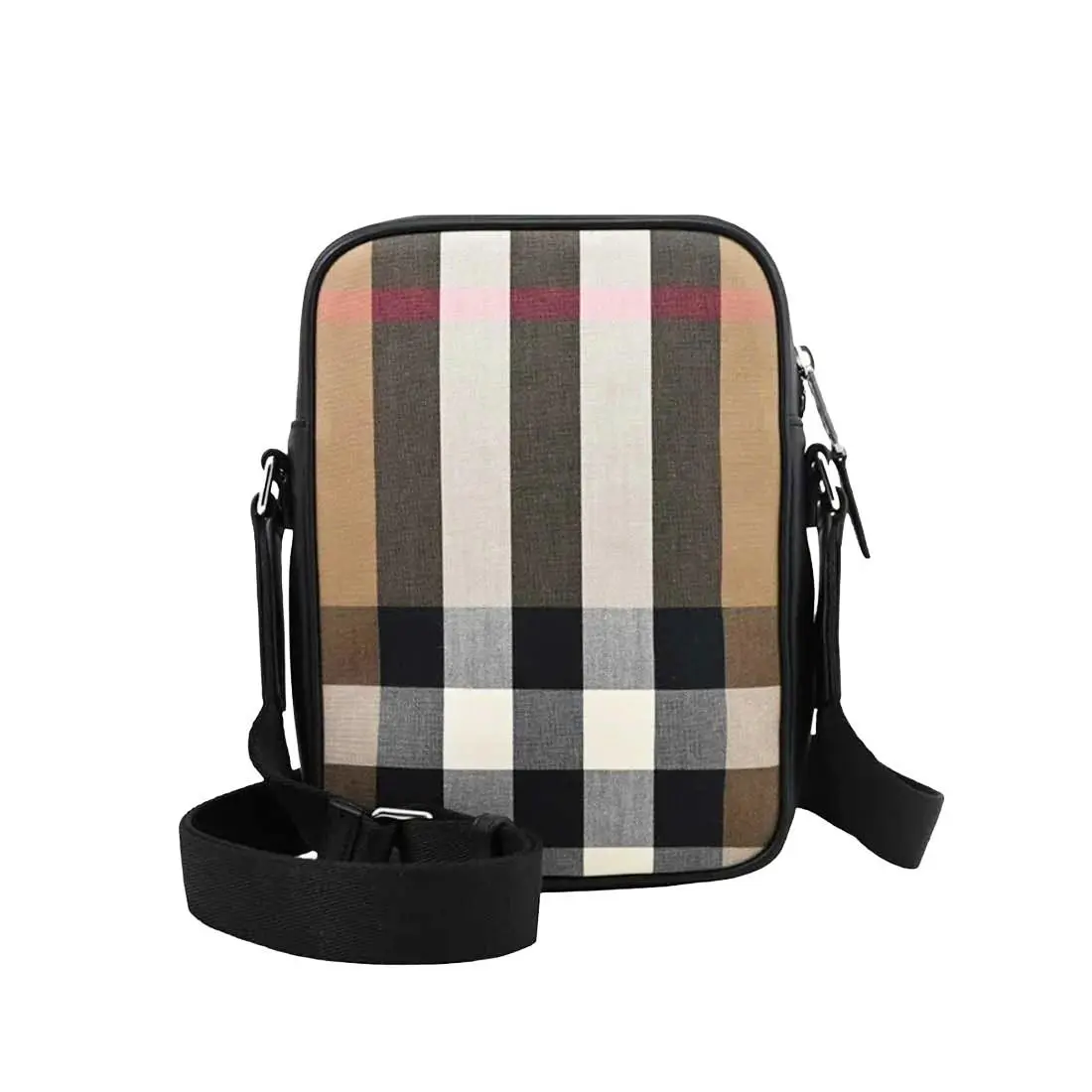 Burberry Men`s Paddy V Check Crossbody Bag Taupe Brown IP Check