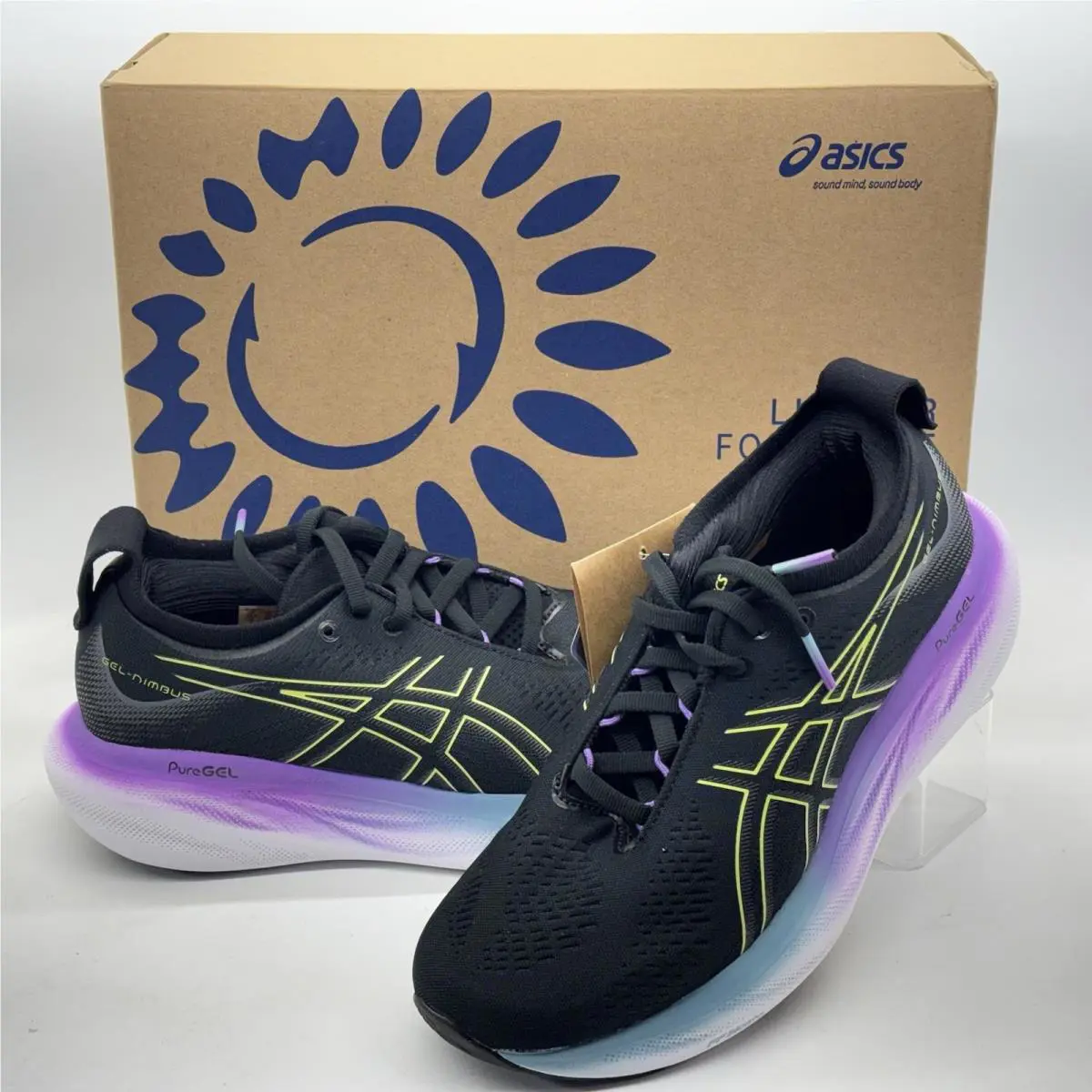 W-6 Asics Gel Nimbus 25 Anti-slip Wear-resistant Low-top 1012B356-004 Black Gold