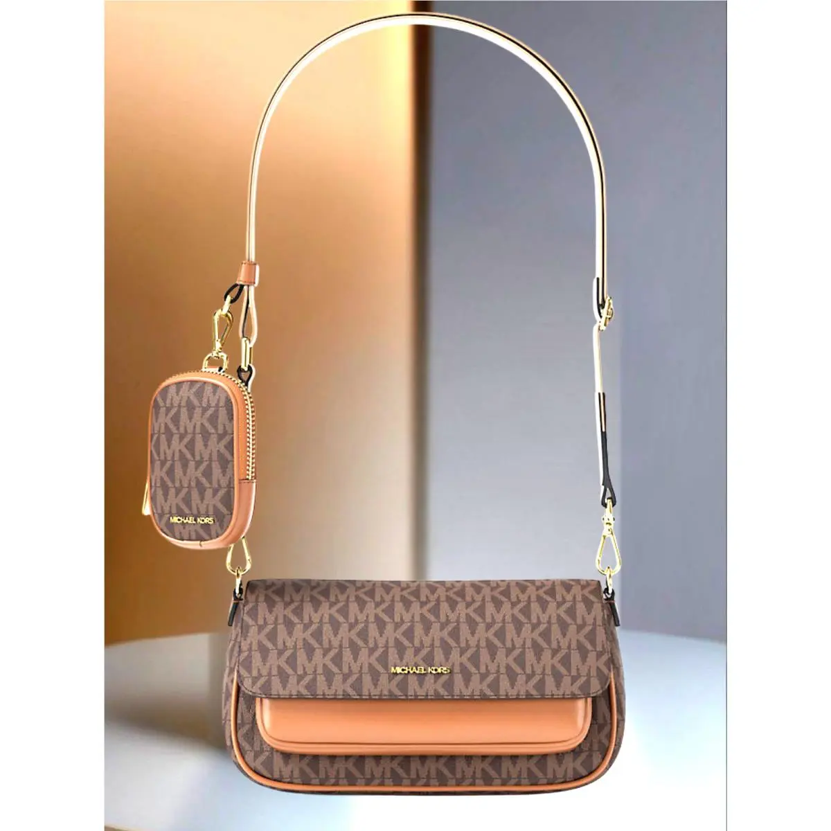 Jet Set Travel Women Small MK Logo Crossbody Bag w/ Pouch Handbag BROWN by Michael Kors