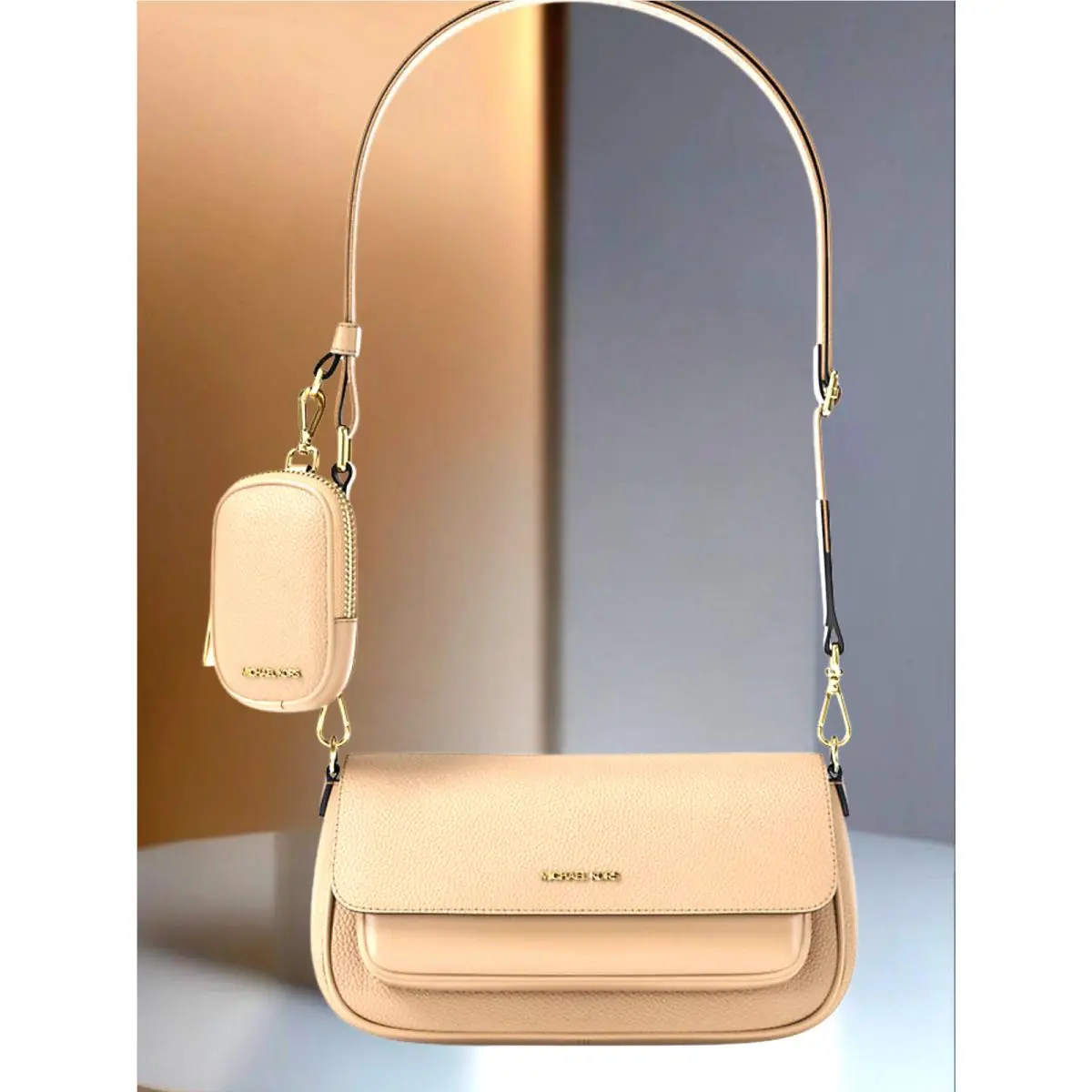 Jet Set Travel Women Small MK Logo Crossbody Bag w/ Pouch Handbag CAMEL by Michael Kors