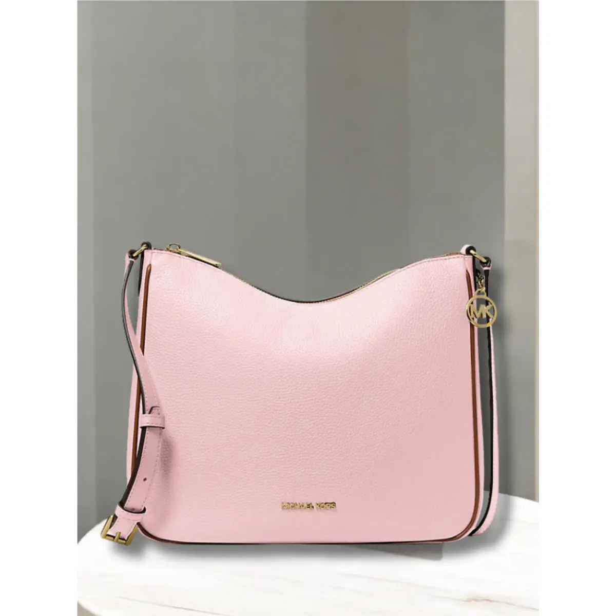 Michael Kors Nayla Women Medium Leather Crossbody Messenger Handbag Powder Blush