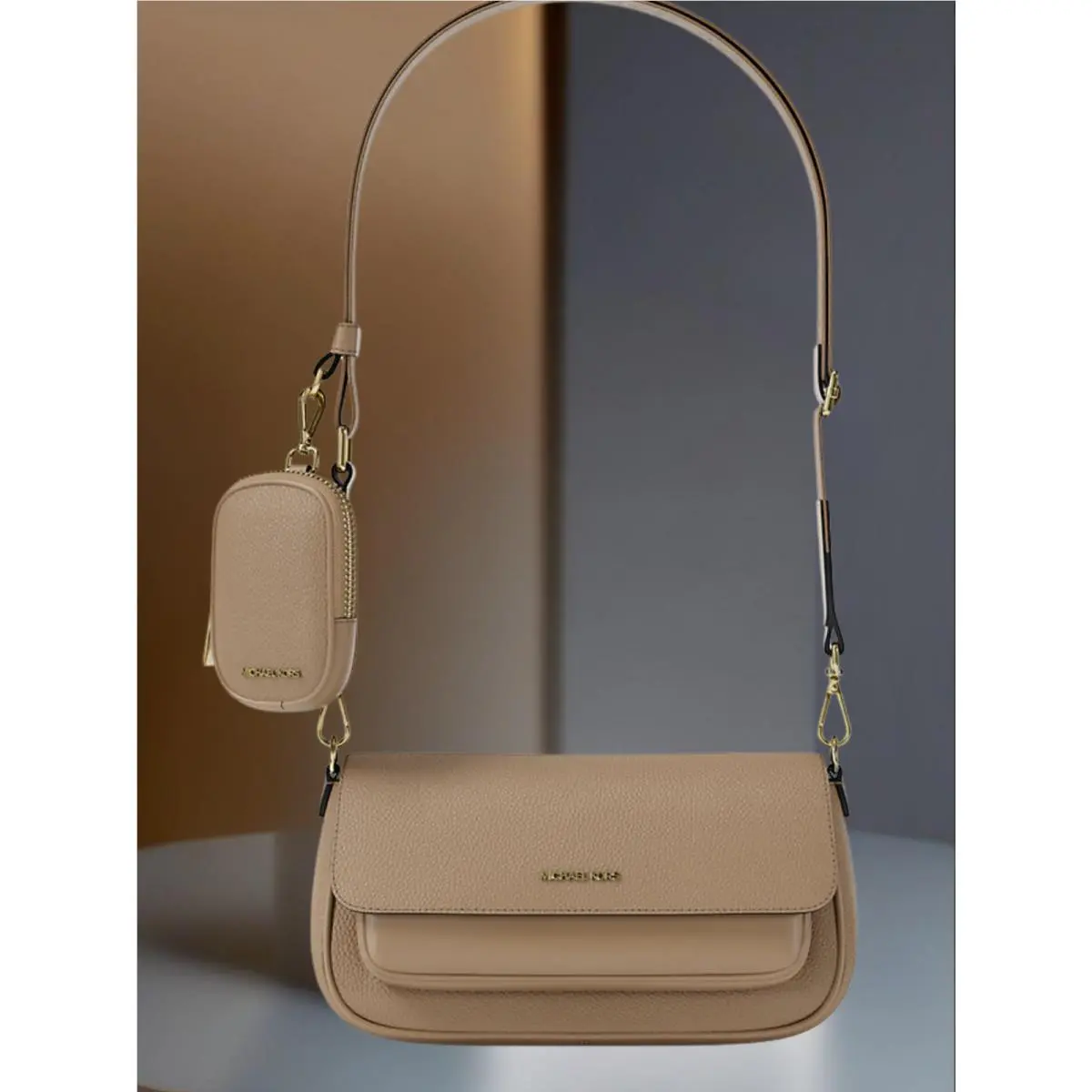 Michael Kors Jet Set Travel Women Small Leather Crossbody Bag with Pouch Camel