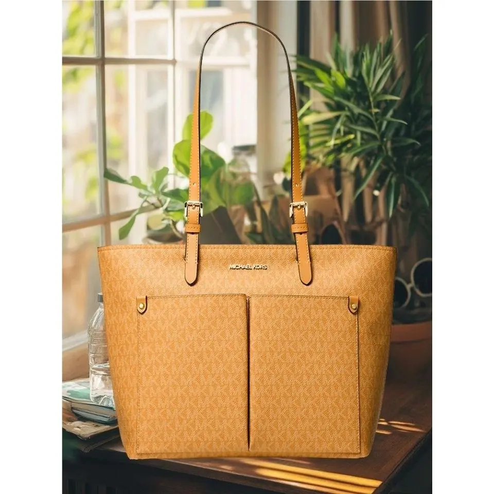 Jet Set Women Medium MK Logo Double Pocket Tote Bag Radiant Orange by Michael Kors