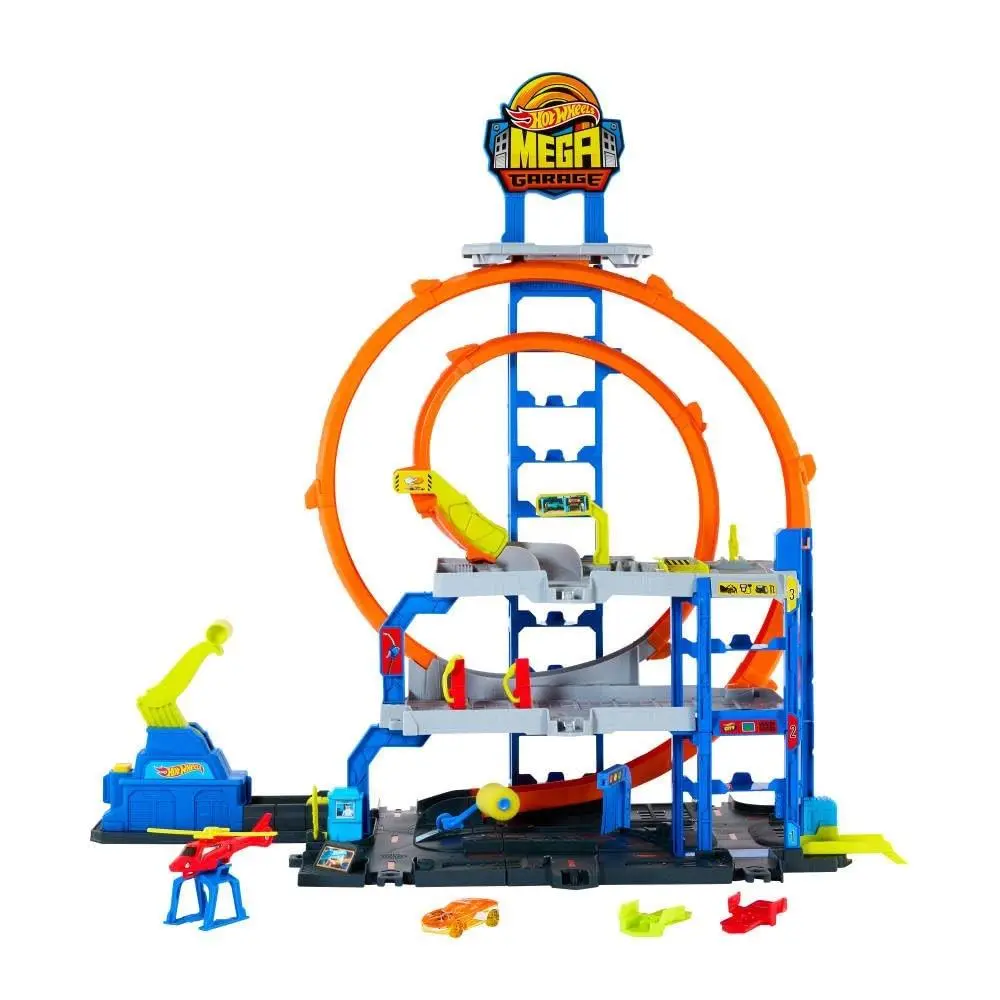 Toy Car Track Set with 2 Loops Speed Snap Adapters Mega Loop Garage Storage