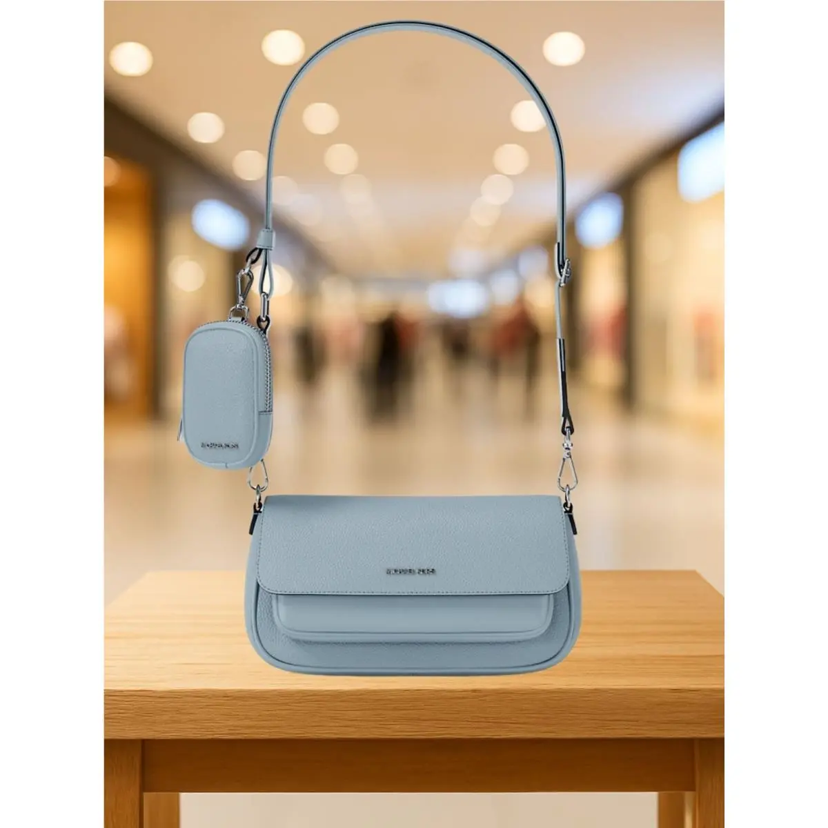 Michael Kors Jet Set Travel Small Leather Crossbody Bag with Pouch Pale Ocean