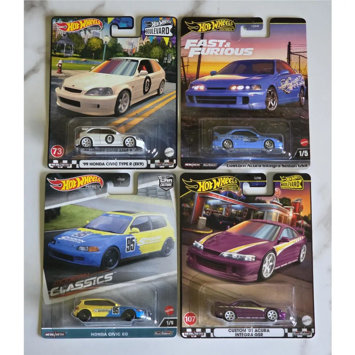 Lot Of 4 Hot Wheels Premium Honda Civic Acura Integra Jdm Spoon Type-r Ek9