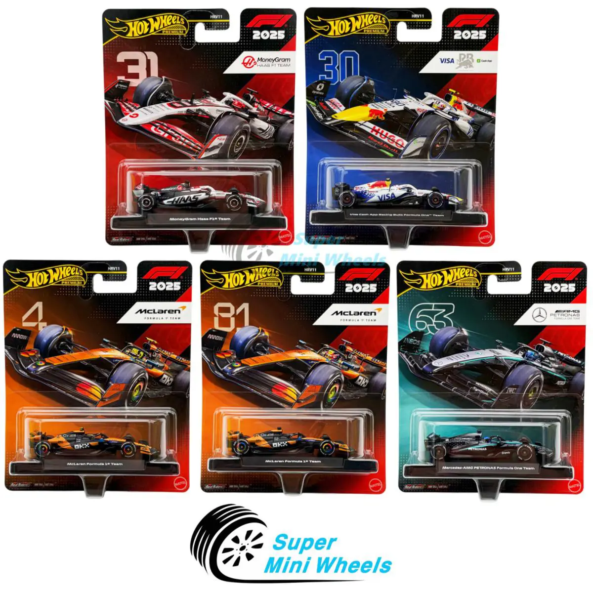 2026 Hot Wheels 1:64 Premium Formula 1 - 2025 Season - J Case - Set of 5 Cars