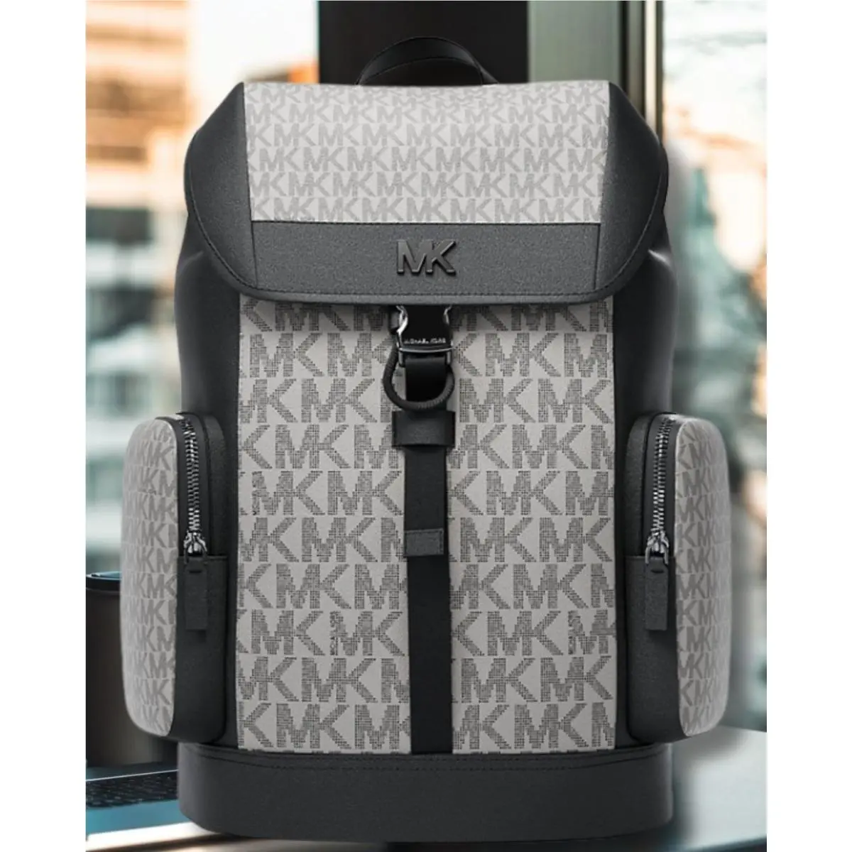 Michael Kors Cooper Men Medium Signature Logo Travel City Backpack Black Multi