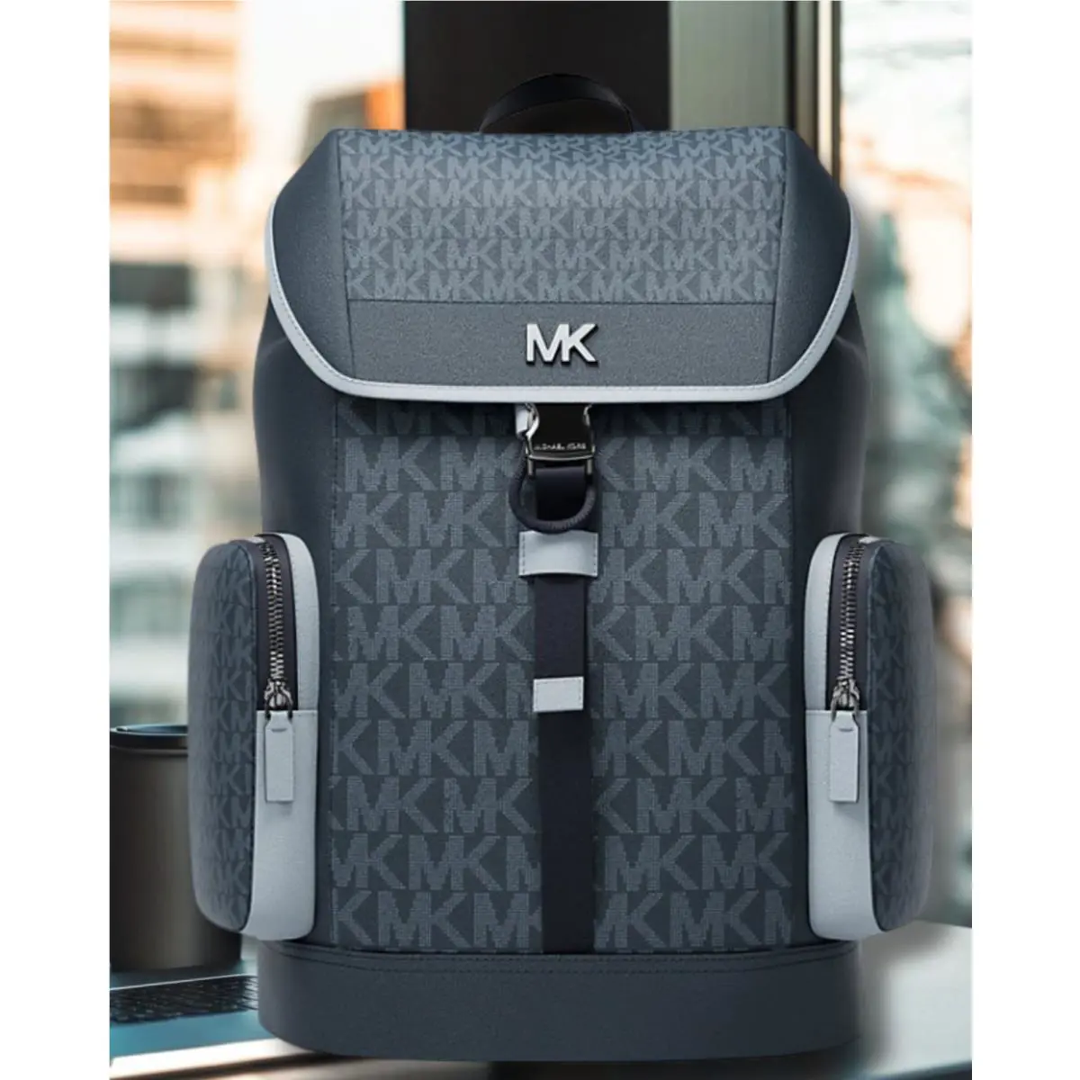 Michael Kors Cooper Men Medium Signature Logo Travel City Backpack Admiral Multi