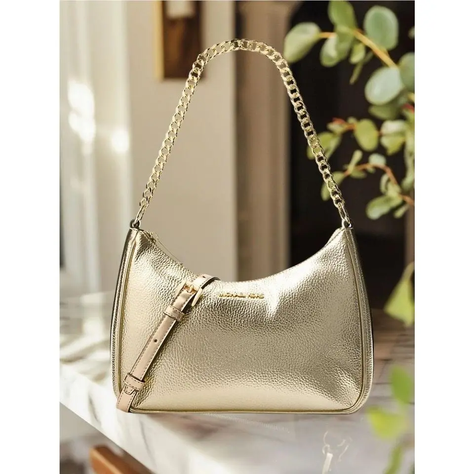 Michael Kors Jet Set Travel Large Metallic Convertible Crossbody Bag Pale Gold