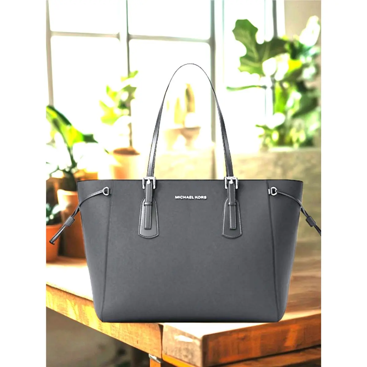 Voyager Women Large Saffiano Leather Shoulder Tote Bag Black Purse by Michael Kors