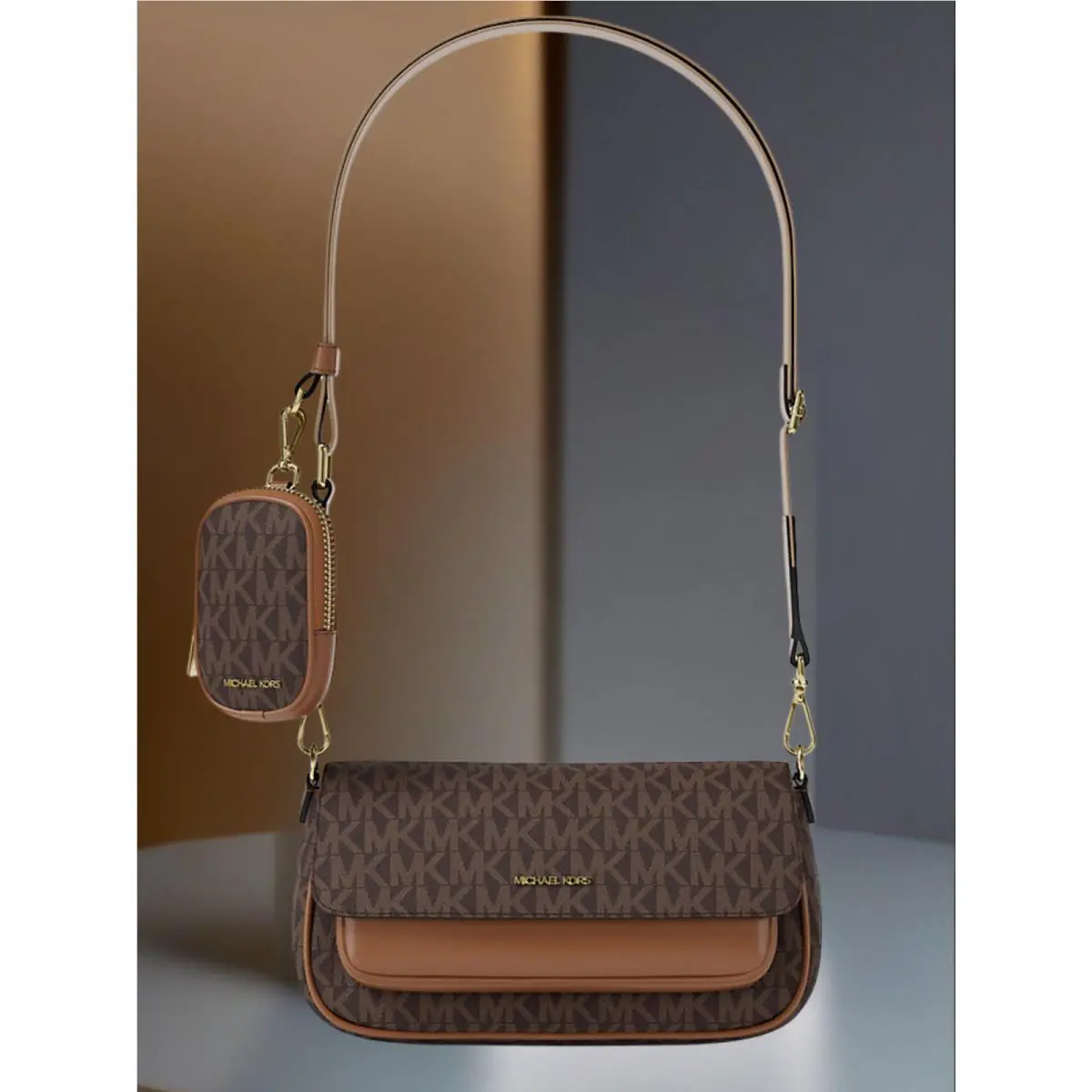 Jet Set Travel Small Signature Logo Crossbody Bag with Pouch Brown by Michael Kors