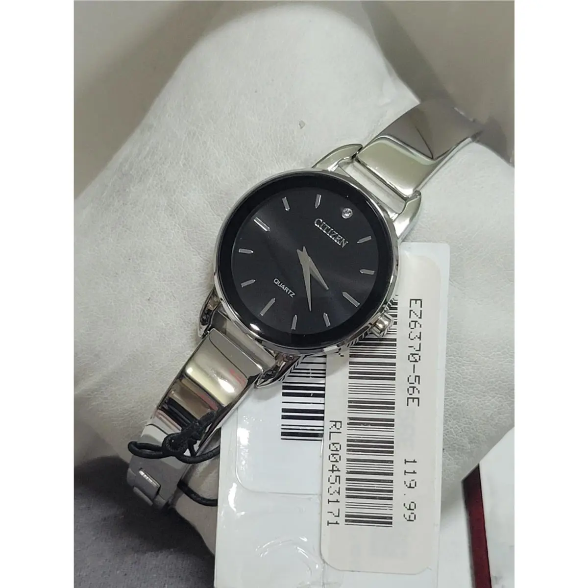Citizen Ladies Quartz Silver Black Dial 26mm Watch EZ6370-56E