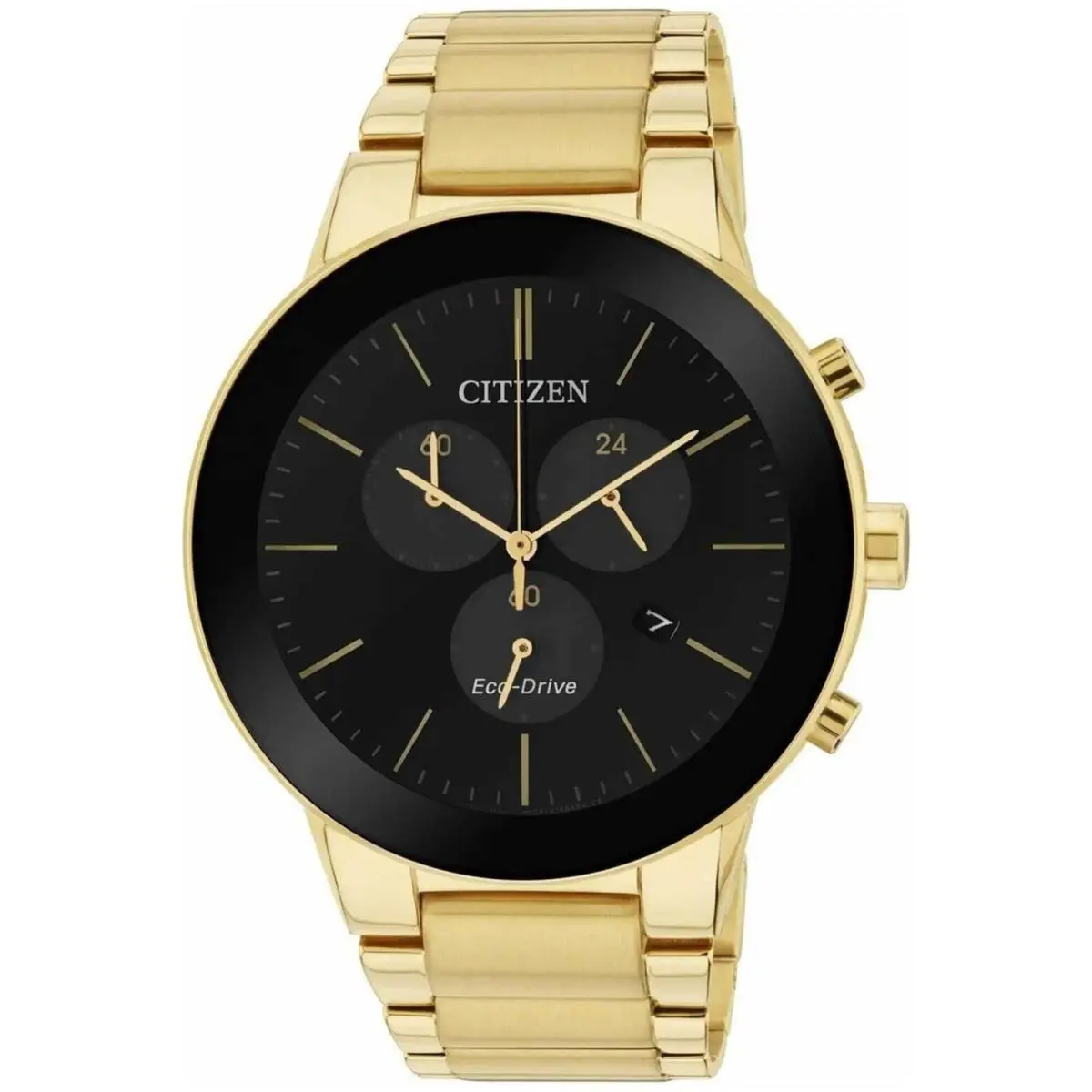 Citizen Men`s Watch Axiom Eco-drive Chronograph Black Dial Bracelet AT2242-55F - Dial: Black, Band: Yellow
