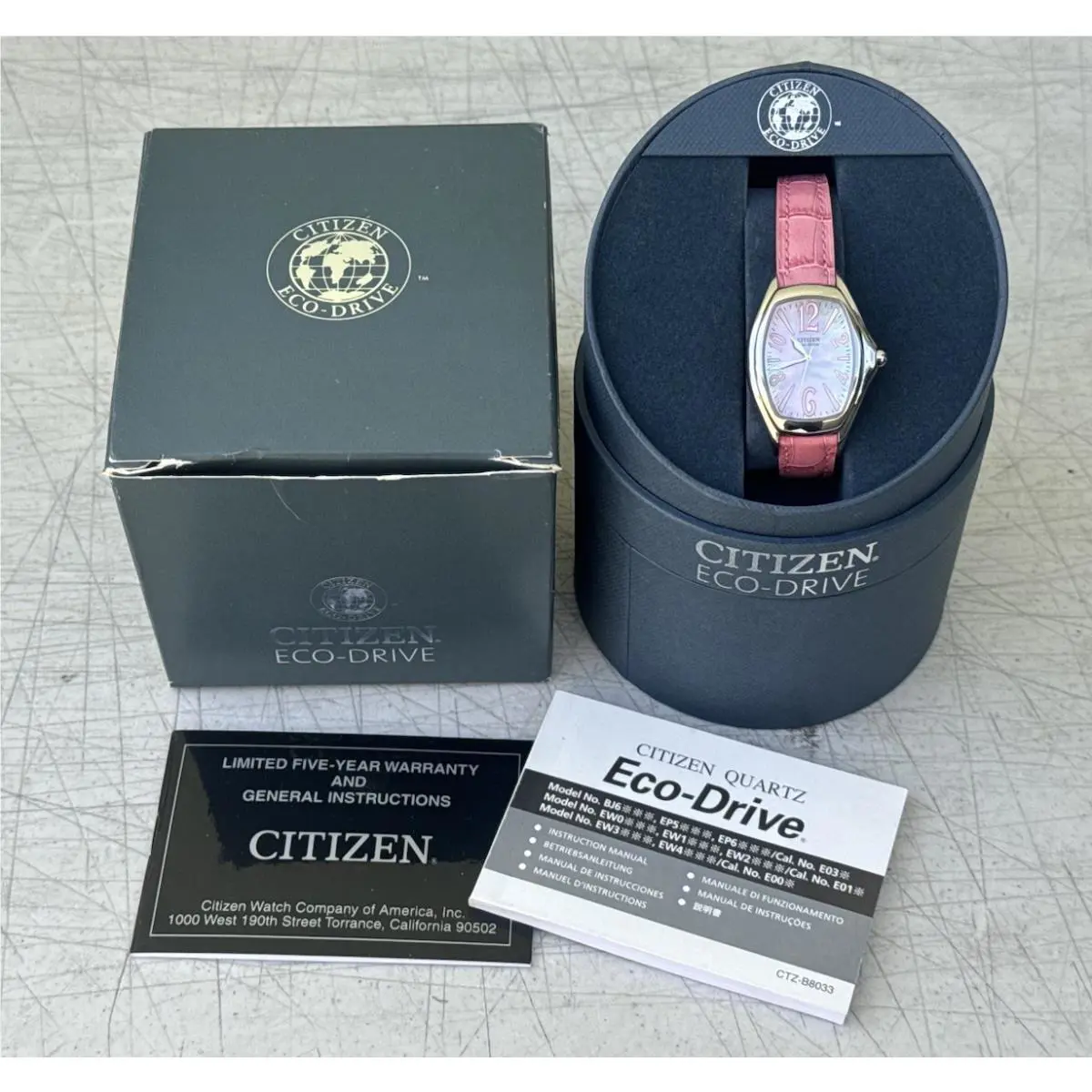 Ladies Citizen Eco-drive Watch E031-S020352 Stainless Steel Pink Leather
