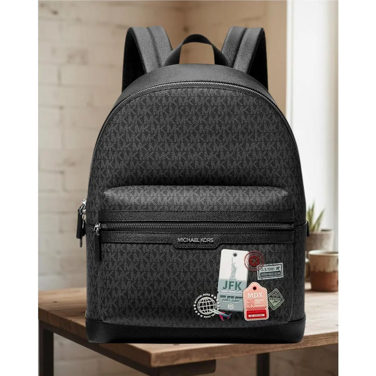 Cooper Medium Embellished Signature Logo Travel Backpack Black Men by Michael Kors