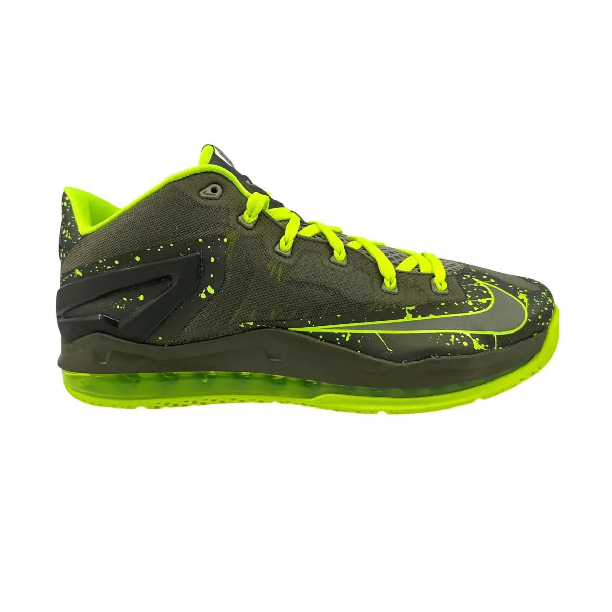 Nike Max Lebron XI Low Medium Khaki Volt Olive Mens Athletic Dunkman Sneaker - Green, Manufacturer: Medium Khaki Volt Olive